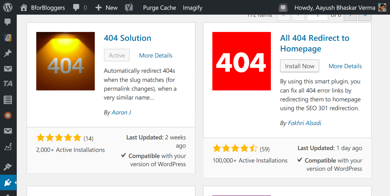 Download and install 404 solution plugin
