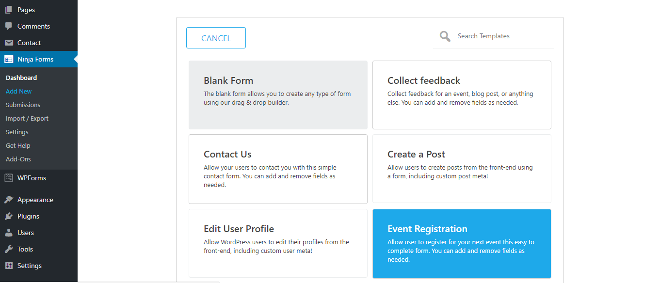 in your ninja forms new menu, select add new contact form