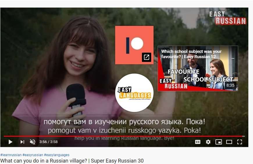 End screen example 2- Easy Russian YouTube channel