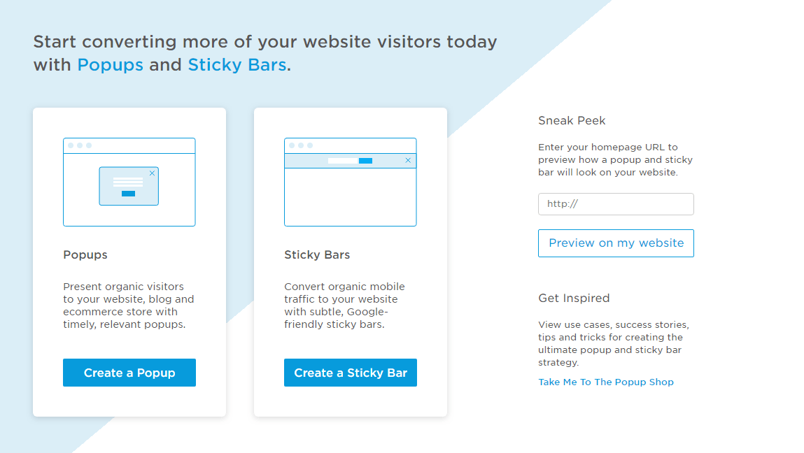 Popups and sticky bars- features of Unbounce