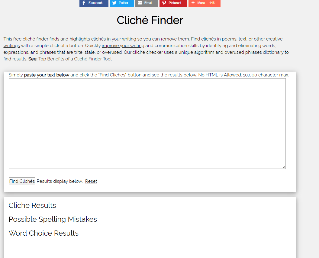 Cliche Finder - nástroj na nájdenie nadmerne používaných slov vo vašom písaní.