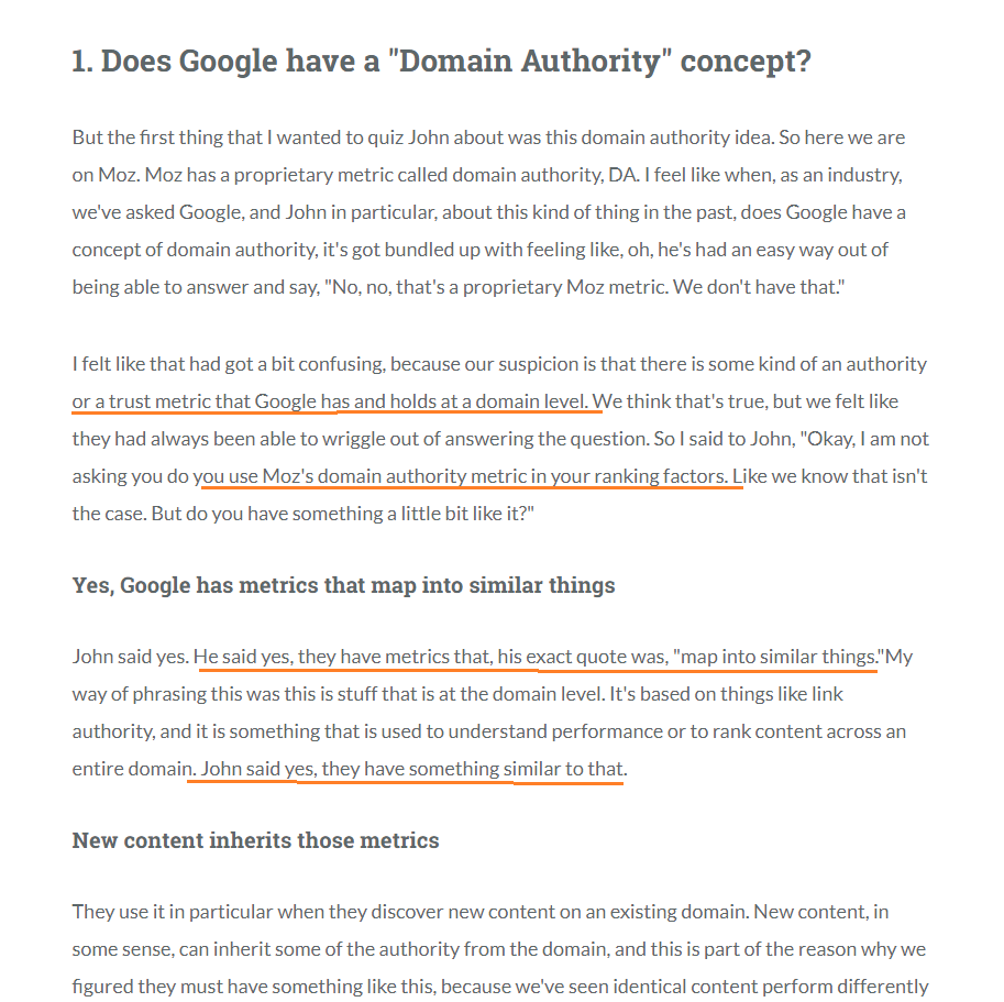 Domain authority from Google's perspective