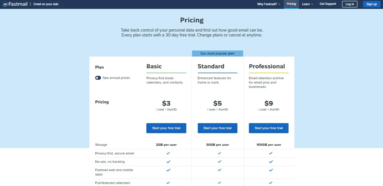 Fastmail pricing