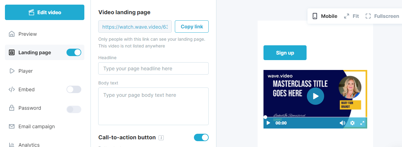 Wave video landing page
