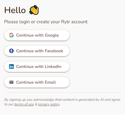 Rytr sign up